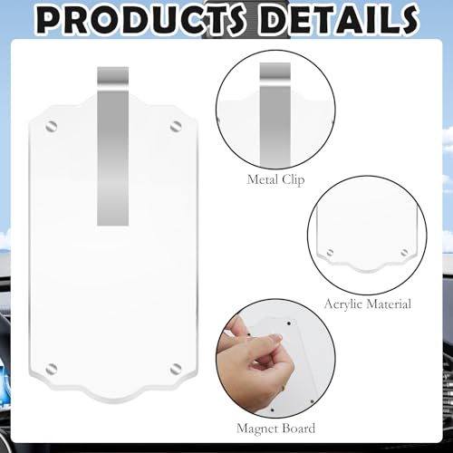 Image of 2Pcs Car Hanging Photo Holder, Universal Magnetic Car Picture Frame Rear View Mirror Accessories Personalized Transparent Acrylic Ornaments Decor for Dads Gift