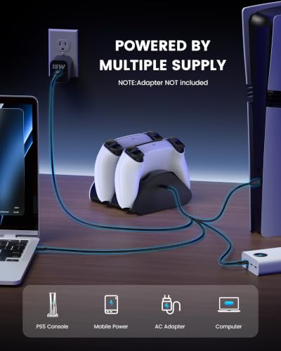 Image of PS 5 Controller Charger Station for DualSense & Edge - Just Drop & Charge - Dual Charging Dock Compatible with PlayStation5 Controller, Space-Saving Stand for PS 5 Accessories (L)