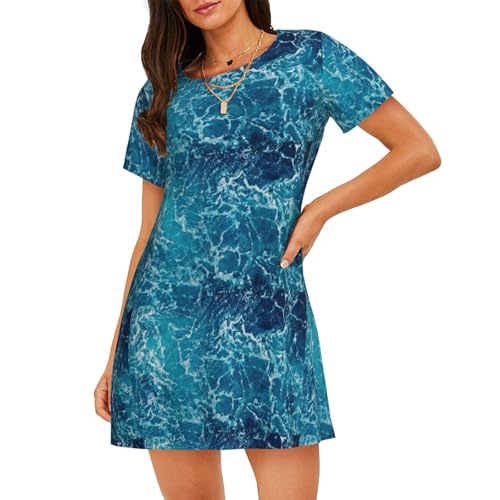 Chemise de nuit manches courtes imprimé océan tropical léger