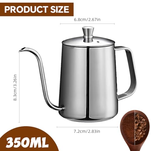 Image of Supvox Pour Over Coffee Gooseneck Water Kettle with Lid 350ml Stainless Steel Coffee Pot Gooseneck Kettle Hand Drip Pour Over