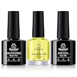 Beetles Gel Base and Top Coat with Cuticle Oil Set, 3Pcs No Wipe Top Gel Glossy Shine Long Lasting, Cuticle Oil Care for Dry Damaged for Stronger Nails Nail Care Kit Gifts for Women