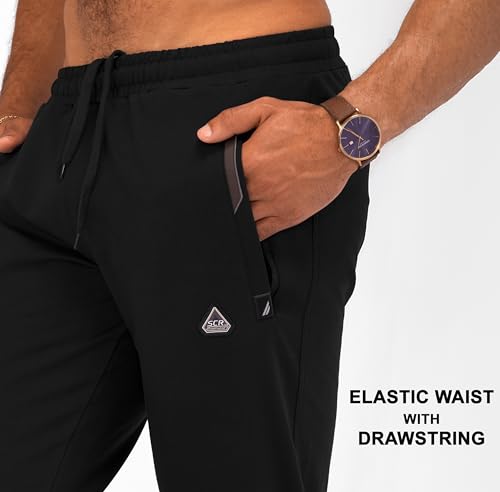 SCR Tall Mens Sweatpants 36 Inch Inseam - Cotton Extra Long Athletic Lounge Pants - Tapered Joggers for Men with Zipper Pockets and Drawstring Elastic Waist for Travel & Jogging, XLT 36Wx36L (Black)