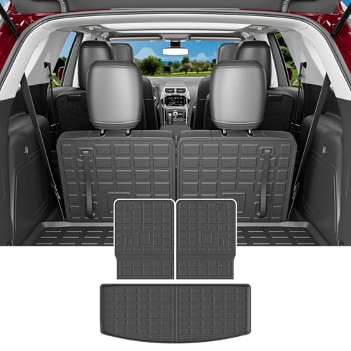 Image of powoq Cargo Mat Compatible with 2020-2026 Ford Explorer 6&7 Seats Backrest Mat TPE Cargo Liner Replacement for 2020-2026 Ford Explorer Accessories(Upgrade Rear Trunk Mat+ Backrest Mat)