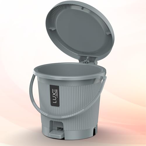 Image of KOLORR Luxe Premium Plastic Pedal Dustbin | Modern Plastic Waste Bin, Trash can with Sleek Design for Home, Kitchen, Office, Bathroom & Washroom - Small, Grey