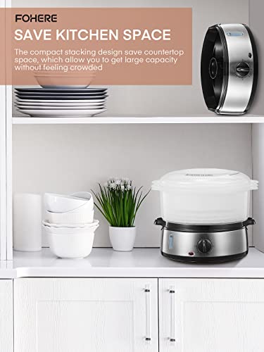 Fohere Electric Food Steamer For Cooking, Vegetable Steamer 800W Fast Heating With 3 Tiers Bpa-Free Nested Basket Trays And Auto Shut-Off 60-Min Timer, Rice Bowl Included, 9.5Qt #TOP6