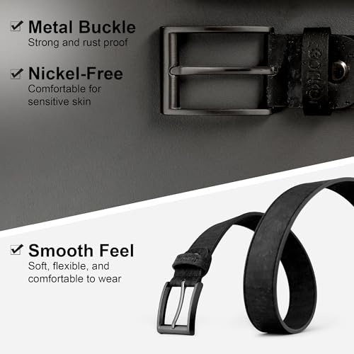 Men's Cork Belt – Vegan Leather Alternative, 1.38" Casual Strap with Black or Silver Buckle, Non-Leather, Gift Ready4