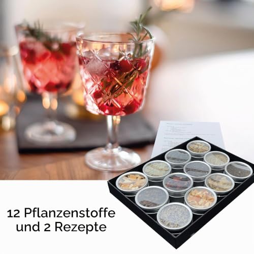 Foto von Gin Geschenkset mit 12 Botanicals & 2 Rezepten – Tasting & Cocktail Set für Gin & Wodka, Geschenkset für Männer & Frauen – Box mit Gewürzen