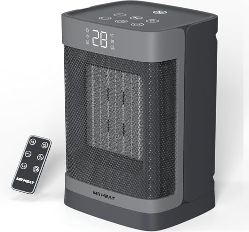 1500W Space Heater Electric Heater 60° Oscillating Electric PTC Ceramic Fan Heater with Thermostat, Remote Control, 3-Mode 3-Speed, 1-12H Timer, Overheating & Tip-Over Protection (Black)