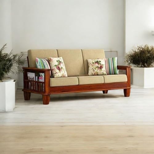 Image of MISAN Wooden Living Room Sofa Set | Solid Sheesham Wood Sofa Set for Living Room (A- Hony)
