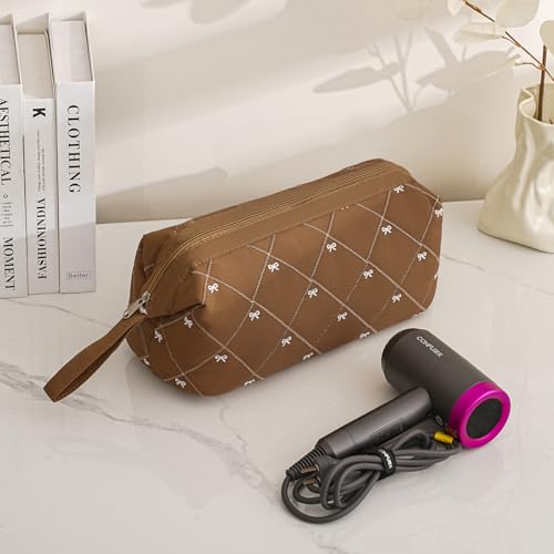 RSRSLEII Large Quilted Hair Tools Travel Bag with Bow Pattern,Waterproof Hair Styling Accessories Storage Case for Shark FlexStyle, Dyson Airwrap Hair Dryer, Curling Iron, Revlon Hair Tools(Brown) - Thumbnail 2