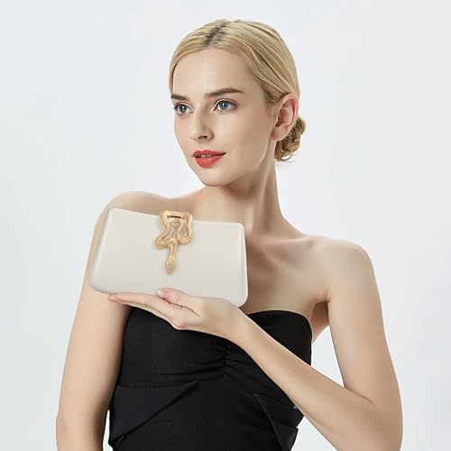 Image of Women's Formal Evening Clutch Purse Synthetic Leather with Snake Clasp, Detachable Strap for Wedding, Prom, Party