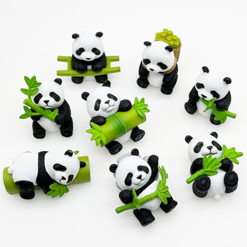 Cayway 8 Stück Mini Panda Figuren, Mini Panda Ornamente, Panda Dekoration, Fairy Garden Tiere für Pflanzentöpfe Bonsai Handwerk, Micro Landscaping Dekoration