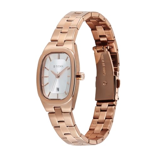 Image of Titan Work Essentials with Silver Dial Rose Gold Metal Strap Watch for Women - 95378WM01