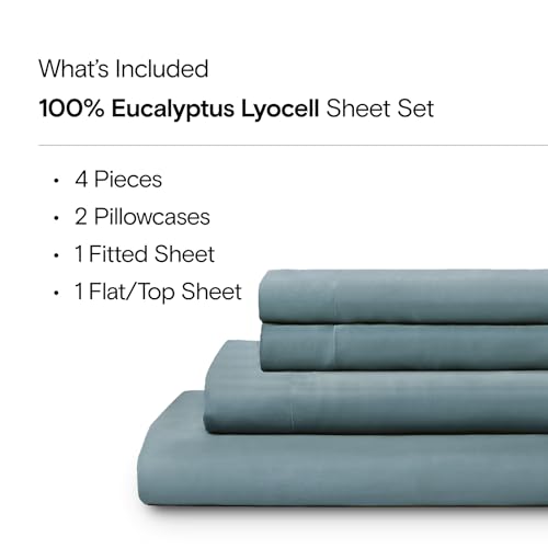 Sijo AiryWeight Tencel Sheet Set, 100% Lyocell Derived from Eucalyptus, Buttery Soft, Architectural Digest 2022 Best Cooling Sheets Winner - 4pc - 2 Pillowcases 1 Fitted 1 Top (Teal, King)