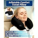 Neck Pillow for Traveling, 2-in-1 Air-Pump & Storage Bag, Inflatable Compact 360°Head Support Airplane Pillow for Travel,Train, Car - Black - Image 2