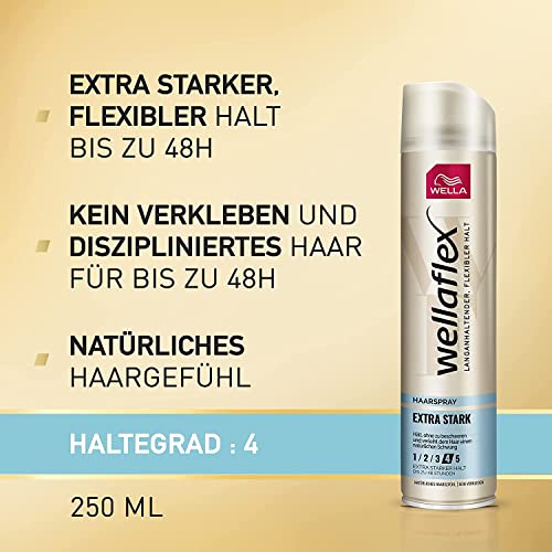 Foto von Wellaflex Haarspray Extra Stark – Styling Spray für 48h flexiblen Halt ohne Verkleben – mit UV-Schutz und Hair Taming Complex mit Macadamia-Öl – 250 ml