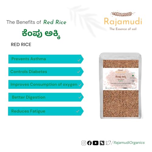 Image of Rajamudi Organics- Authentic Red Rice (UnPolished) 1 kg - 100% Certified Organic Rice|Natural, Quality Healthy Food Gluten-free, No GMO|High in Fibre|Pesticides & Chemical Free|Grown only in Karnataka