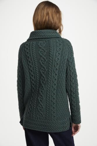Image of Carraig Donn - Ladies - 100% Soft Merino Wool - Cable Knit Sweeter Vented Roll Neck Irish Jumper