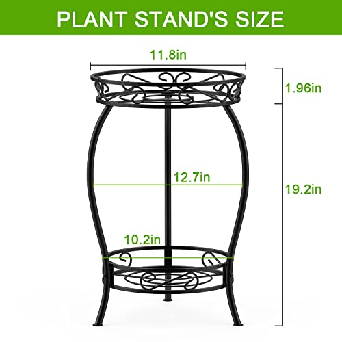 Bextcok Metal Plant Stand Rustproof Decorative Wrought Iron Flower Pot Rack 2 Tier Supports For Small Double Plants Indoor Outdoor Patio Corner Garden, Black (19Inch Short) #TOP1