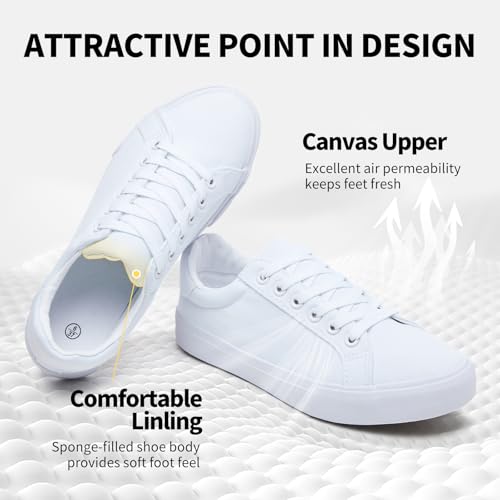 Rominz Women's White Canvas Sneakers Black Casual Non Slip Shoes Lightweight Comfortable Walking Shoes for Women2
