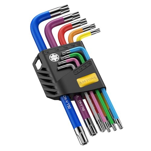 AMTOVL Torx Key Set 9 PCS Torx Allen Wrench Set Star Allen Wrench Set T10-T50 Long Arm Star Key Set Color Coding CRV and S2 Steel for Vehicle Bicycle Repairs