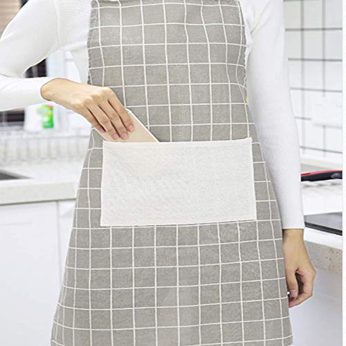 Image of KPNG Lattice Cotton Linen Apron Woman Adult Bibs Home Cooking Baking Coffee Shop Cleaning Aprons Kitchen Accessory (Pack Of 1, Gray)
