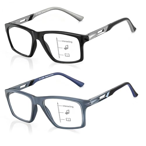 Image of CARA Progressive Multifocus Reading Glasses for Men No-Line Blue Light Blocking Computer Readers With Aluminum Temples, 2.50x