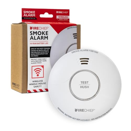 Smoke Alarm with Wireless Interlink - 10 Year Sealed Battery - Kitemark Certified to BS EN 14604 - Wirelessly Interlink with Firechief CO Alarms for Home - Complies Scottish Regulation - FSB10W Model