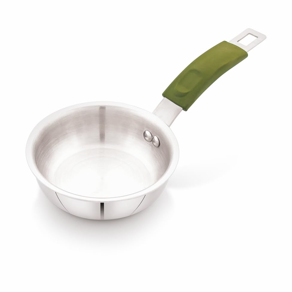Image of The Chef Story Haptik Triply Stainless Steel Mini Frypan| 12cm-0.4L |SS304 | TUV Rheinland & BIS Certified| Gas & Induction Compatible| 5-Year Warranty | Perfect for Baby Meals & Small Portions