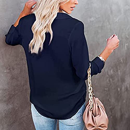 Briskorry Elegante blouse met knoopsluiting, eenkleurig, lange mouwen, hemdblouse, losse tuniek, bovenstuk, herfst en zomer, revers, kraag, blouseshirt, basic, casual, zakelijk overhemd, pendlerhemd - Image 5