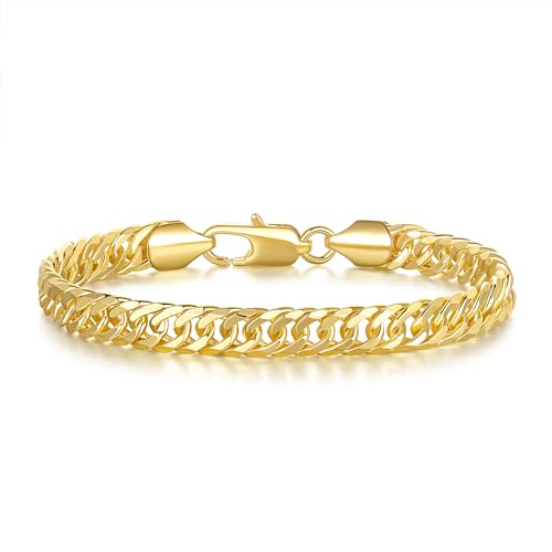 14K Gold Bracelets for Women for Men Cuban Link Chain for Men & for Women's Gold Chain Bracelet for Womens Jewelry Gift for Women 6.5, 7, 7.5, 8, 8.5 in