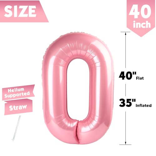 Image of 40 Inch Pastel Pink Number 0 Balloon, 0th Birthday Party Decorations | 40 Inch Pastel Pink inflatable foil number balloons, large birthday decorations for 0th birthday