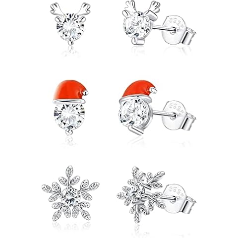 ORAZIO 925 Sterling Silver Christmas Earrings 18K Gold Plated Christmas Stud Earrings Elk Snowflake Snowman Christmas Tree Earrings Set for Women Girls Jewelry Gift Sets Cover