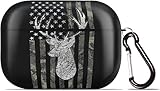 Generic Deer Camo Camouflage American Flag Hunting AirPods Case Cover for AirPods Pro, Wireless/Wired Charging Protective AirPods Pro Case with Keychain, Black, Buckie