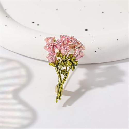 Image of Elegant Pink Lily Flower Brooch Pin for Women - Rhinestone Lily Lapel Pin for Coats, Jackets, and Sweaters