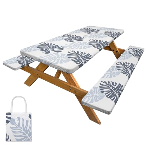 pickyNproud Picnic Table Cover with Bench Covers Camping Tablecloth with Storage Bag Windproof Waterproof Picnic Table Covers with Elastic for Camping