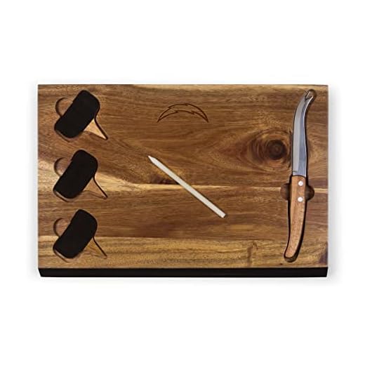 PICNIC TIME NFL Los Angeles Chargers Delio Cheese Board and Knife Set - Charcuterie Board Set - Acacia Wood Cutting Board with Cheese Knife and Markers