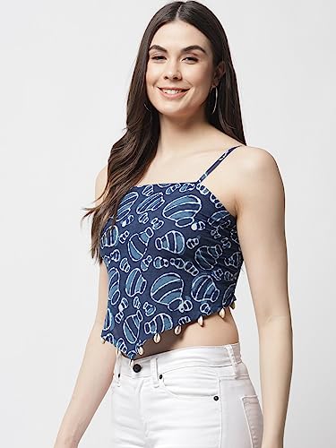 Image of POPWINGS Casual Hankie Cotton Sustainable Bagru Print Crop Top for Women || Square Neck Crop Top for Women || Sleeveless Crop Top for Women || Cotton Women Crop Top for Summer