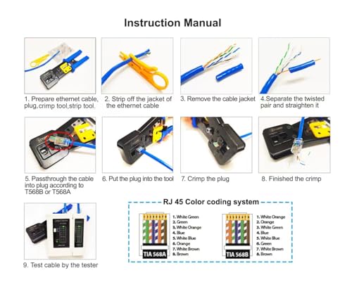 Pass Through RJ45 Crimp Tool, Ratcheting Ethernet Crimping Tool Kit, Ethernet Crimper for RJ45 Pass Through Connector and RJ11/RJ12 connectors