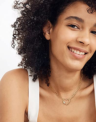 18K Gold Paperclip Chain Necklace Fashion Open Love Heart Pendant Necklace With Micro-Pave Cubic Zirconia Screw Lock Carabiner Lock Neck Jewelry For Women Girls #TOP2