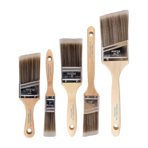 Pro Grade Paint Brushes, 5-Piece Paint Brush Set: Flat & Angle Brushes for Latex and Oil Paints, Stains, Interior & Exterior Home Improvement