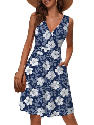 Image of GUBERRY Womens Wrap V Neck Sleeveless Sundress Summer Flare Tank Dress with Pockets