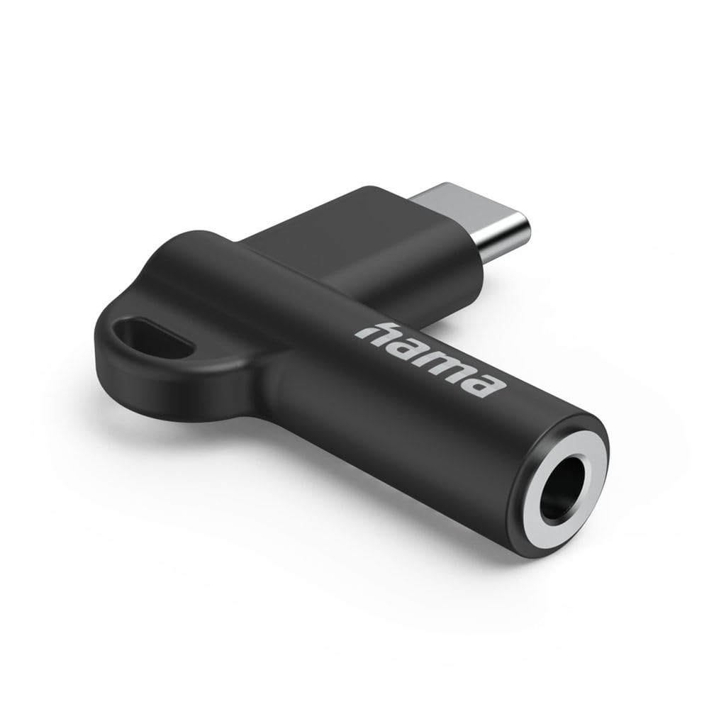 Hama USB-C AUX Adapter - 3.5mm Female Jack - 90° Angled Plug, Black