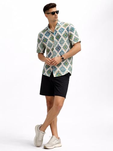 Image of Veirdo Men's Printed Camp Collar Shirt, Oversized Fit, Short Sleeve Casual Resort Wear, Button-Down Summer Shirt for Men, Cotton Fabric (Sizes S to 2XL)