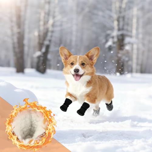 4 Stück Kleine Schuhe für Hunde Winter Innenfutter aus Plüsch Hundeschuhe Pfotenschutz Winter Hundeschuhe Rutschfest und Warm Geeignet für Kleine Hunde und Katzen Outdoor-Aktivitäten (Größe 4)