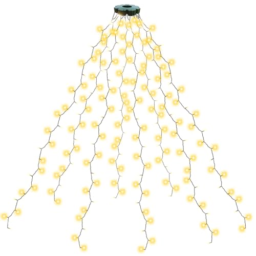 AGOTD - Cadena de luces de Navidad de 2m con anillo, 280 luces LED, 8 hebras con temporizador, 8 modos, impermeable, iluminación navideña para árboles de 150cm, 180cm, 240cm (Blanco cálido)
