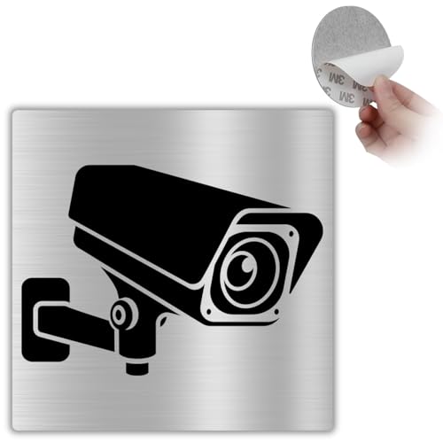 LEIASA | Señal Adhesiva Cámara de Videovigilancia   10x10 cm   Grosor 0.8 mm   Aluminio   Cartel Zona Videovigilada   Rótulo Cámara Seguridad   Cartel Adhesivo Vigilancia 24h (Señal Camara)