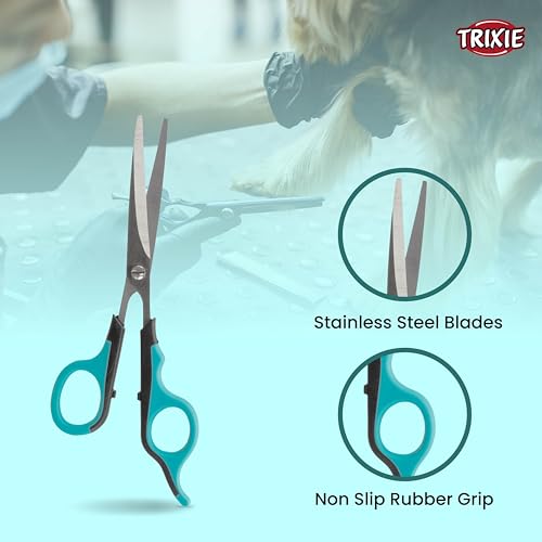 Image of Trixie Straight Scissors, Trimming Scissors for Dogs and Cats, Made with Stainless Steel, and Non-Slip Rubber Handle for Easy Grip, Round-Tip Design Makes It Safe to Use Around face Area - 18cm