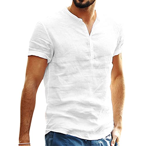 Chemise décontractée à manches courtes pour homme en blanc taille L avec boutons élégants