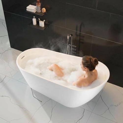 Image of 59 inch Acrylic Freestanding Soaking Bathtub, Free Standing Tub, Stylish Stand Alone Contemporary Soaking Tub with Integrated Overflow and Drain In Chrome, cUPC Certified
